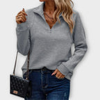 Women's Ribbed Quarter Zip Pullover with Stand Collar