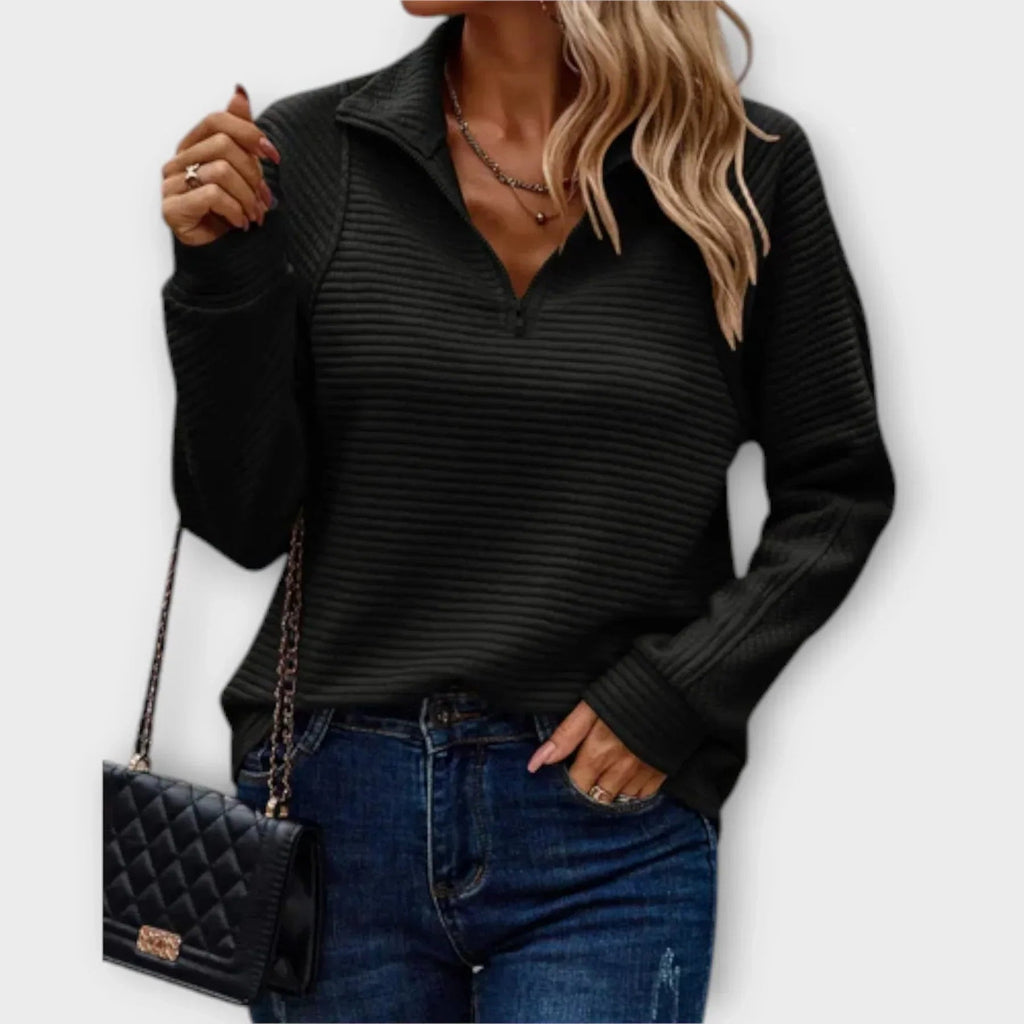Women's Ribbed Quarter Zip Pullover with Stand Collar