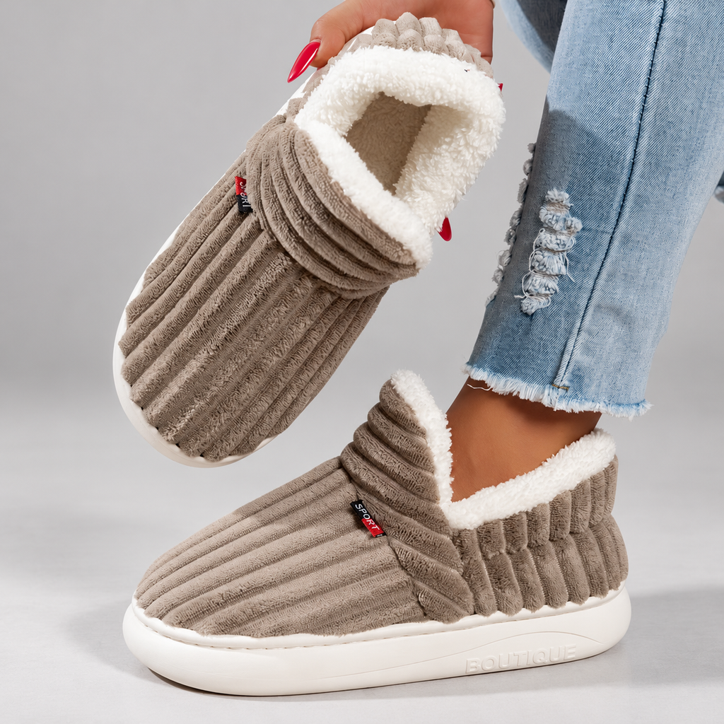 Women's Ribbed Slip-On Slippers with Plush Lining & Round Toe – coffee – image 8
