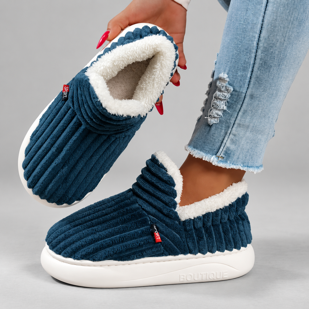 Women's Ribbed Slip-On Slippers with Plush Lining & Round Toe – navy – image 6