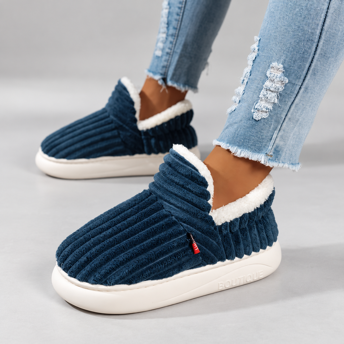 Women's Ribbed Slip-On Slippers with Plush Lining & Round Toe – navy – image 9