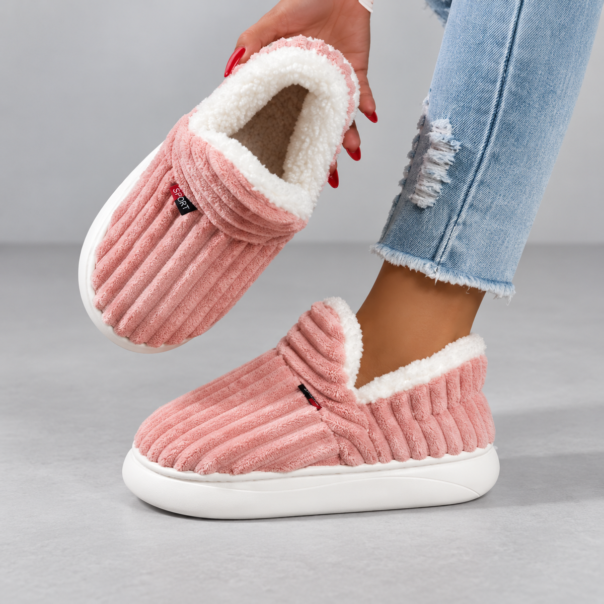 Women's Ribbed Slip-On Slippers with Plush Lining & Round Toe – pink – image 14
