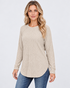 Women's ribbed long sleeve top – apricot – 02_three-quarter