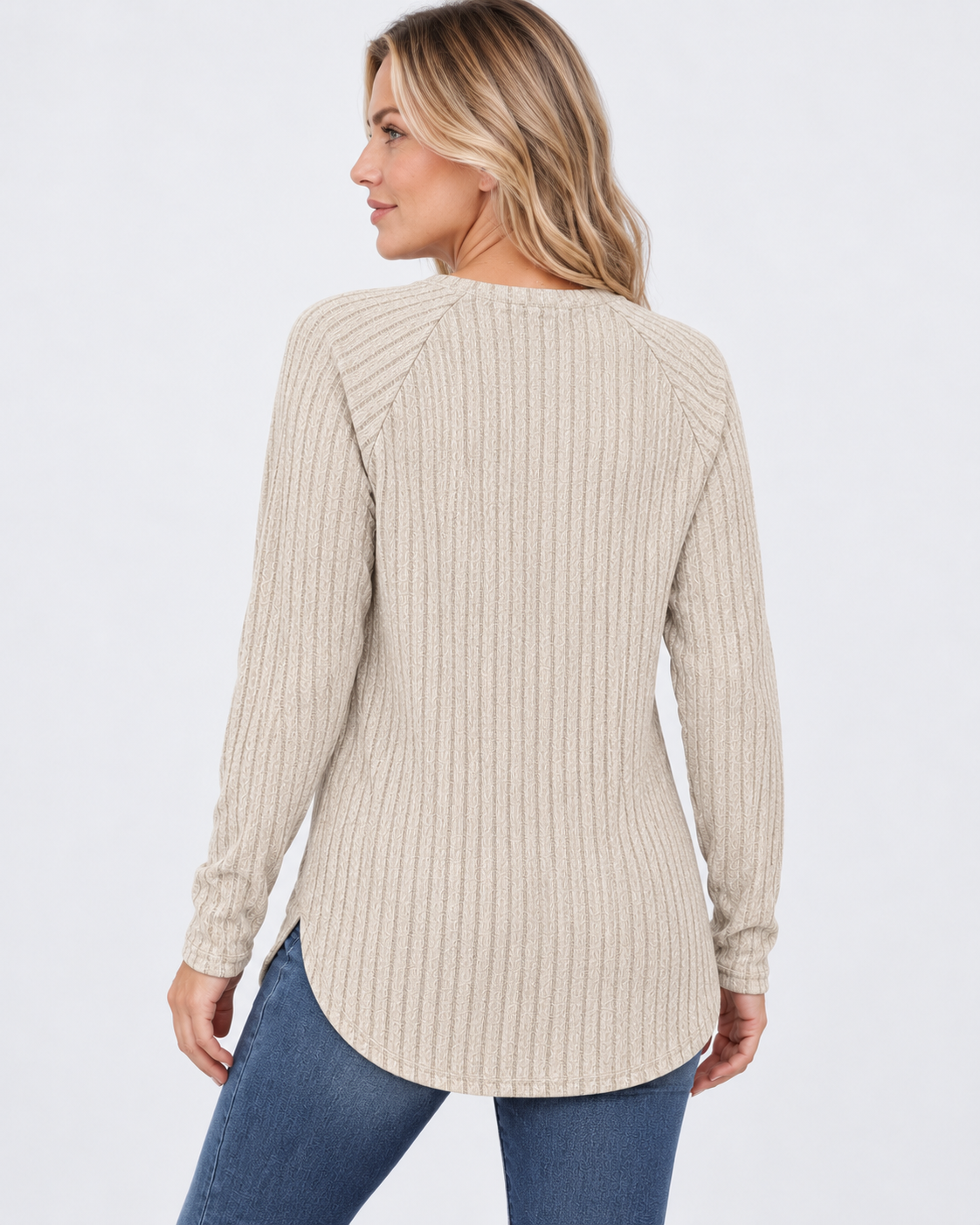 Women's ribbed long sleeve top – apricot – 03_back