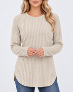 Women's ribbed long sleeve top – apricot – 04_detail