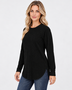 Women's ribbed long sleeve top – black – 02_three-quarter