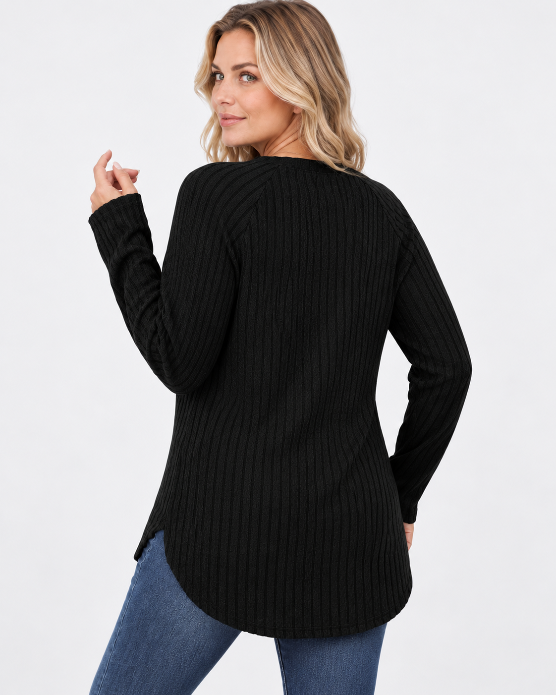 Women's ribbed long sleeve top – black – 03_back