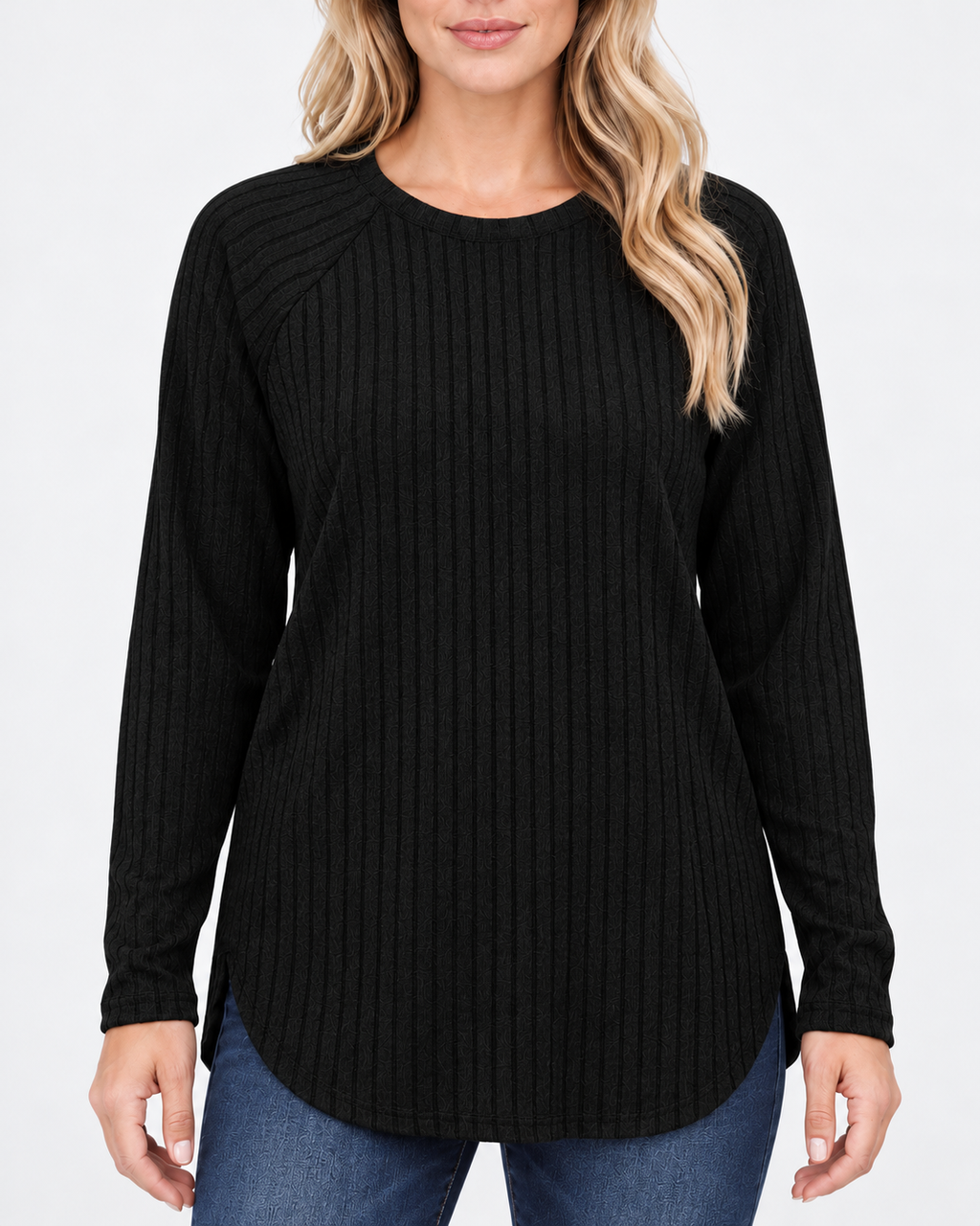 Women's ribbed long sleeve top – black – 04_detail