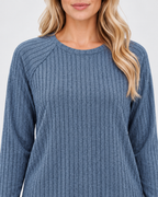 Women's ribbed long sleeve top – blue – 04_detail