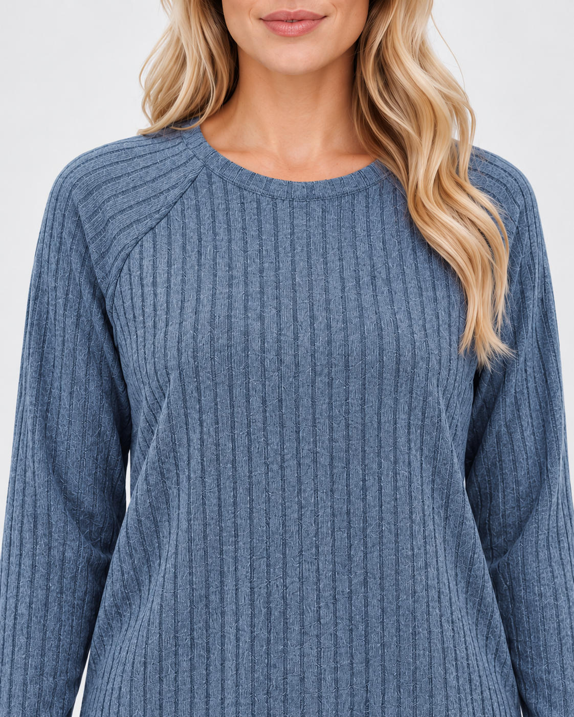 Women's ribbed long sleeve top – blue – 04_detail