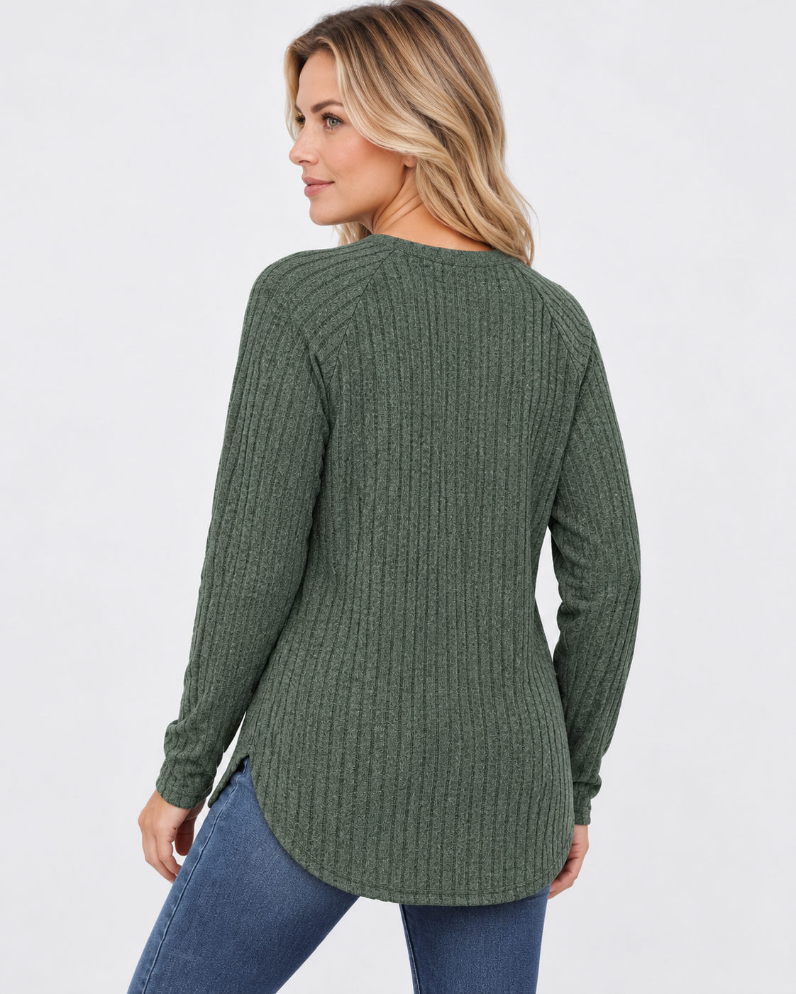 Women's ribbed long sleeve top – green – 03_back