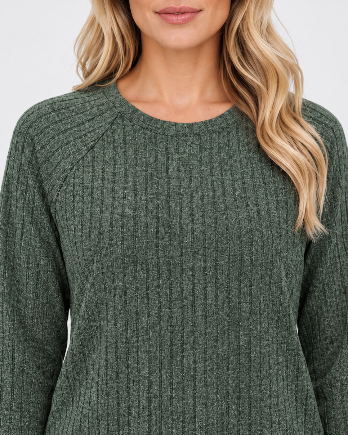 Women's ribbed long sleeve top – green – 04_detail