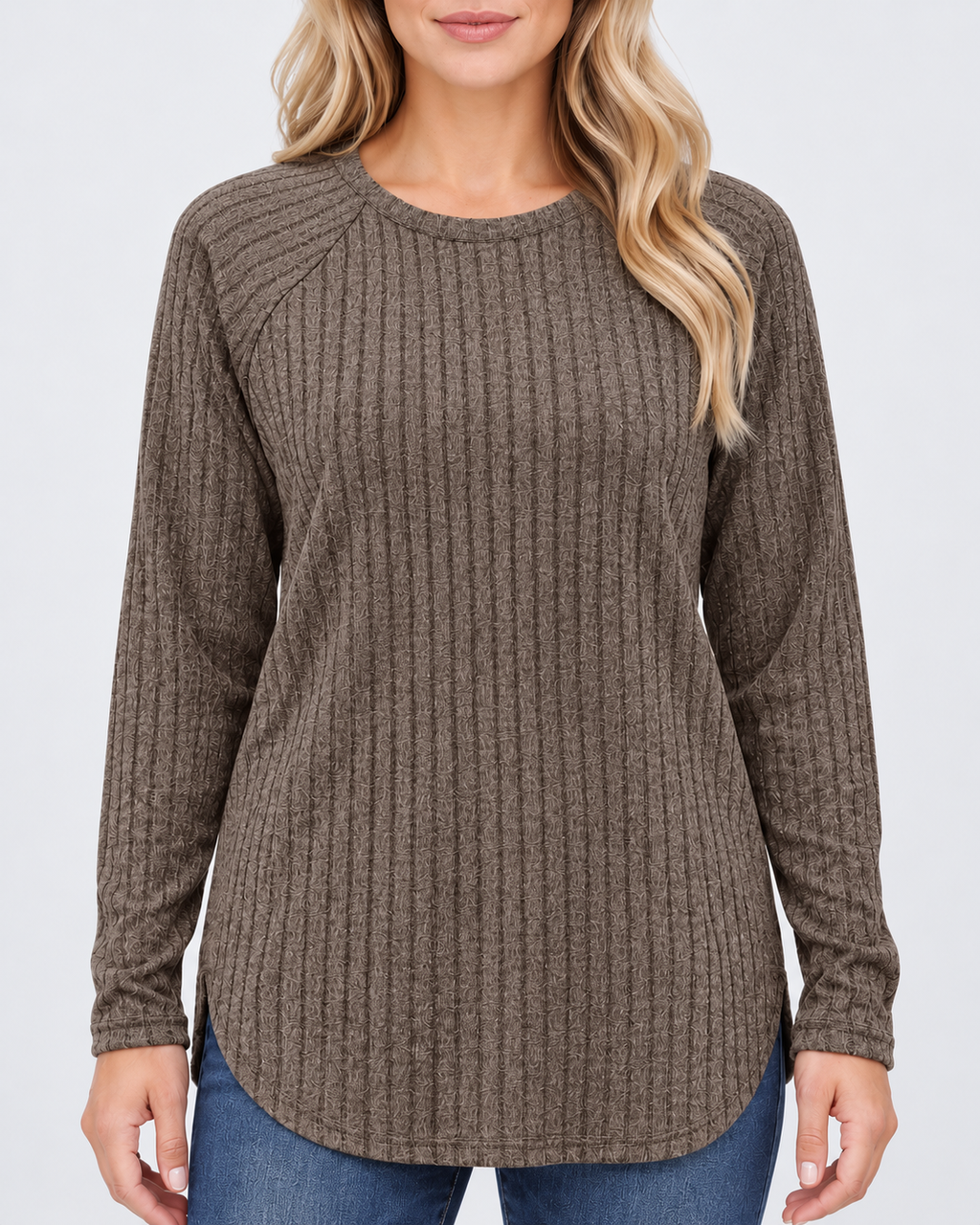 Women's ribbed long sleeve top – grey – 04_detail