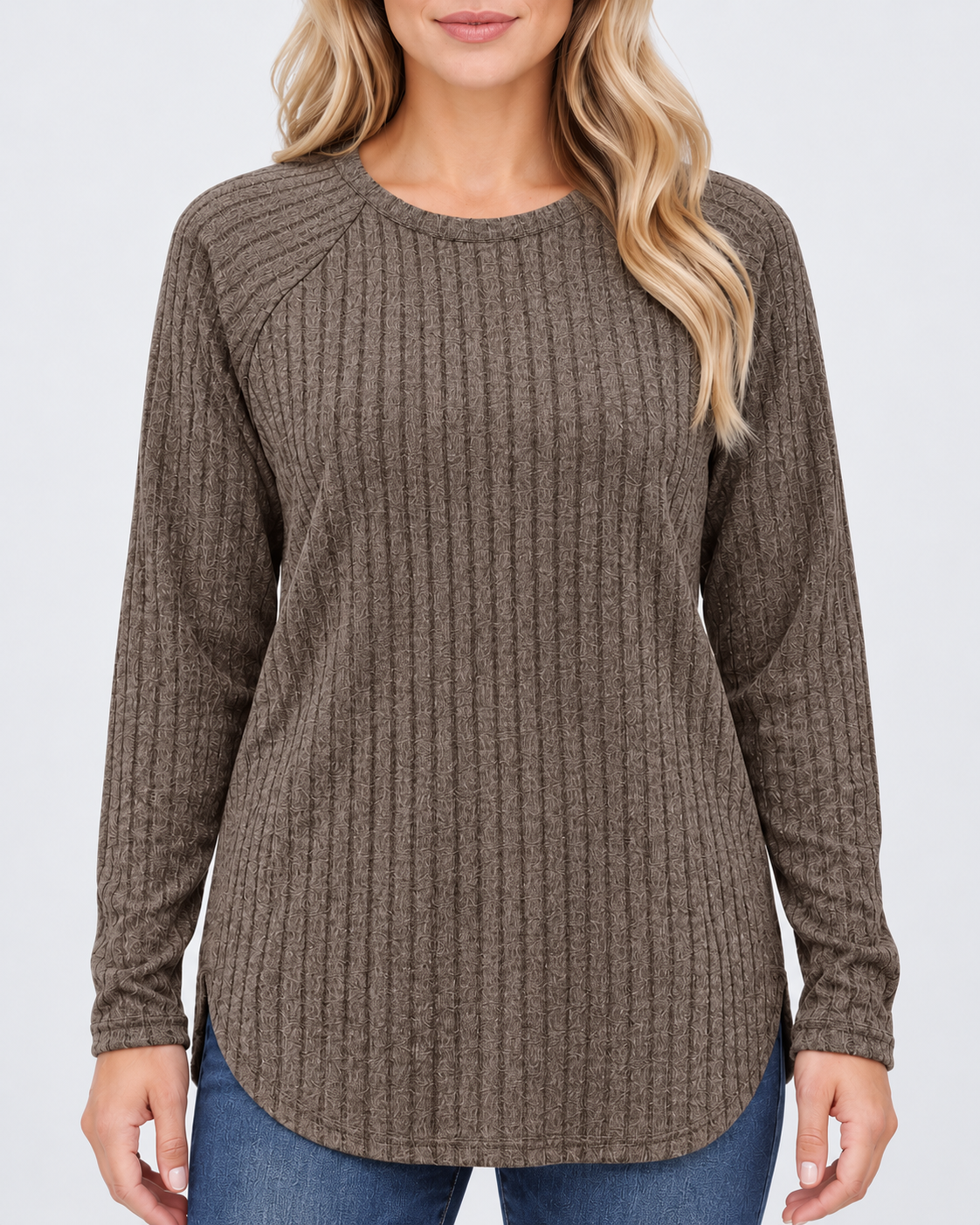 Women's ribbed long sleeve top – grey – 04_detail