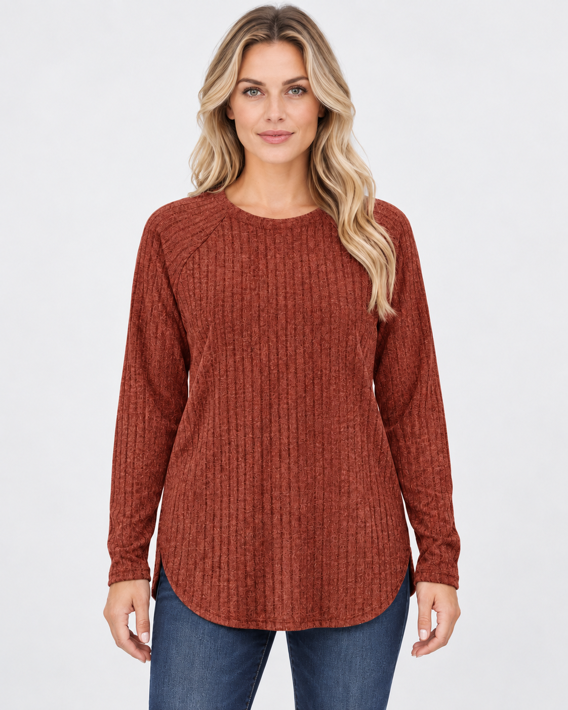 Women's ribbed long sleeve top – red – 01_front