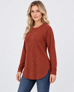 Women's ribbed long sleeve top – red – 02_three-quarter