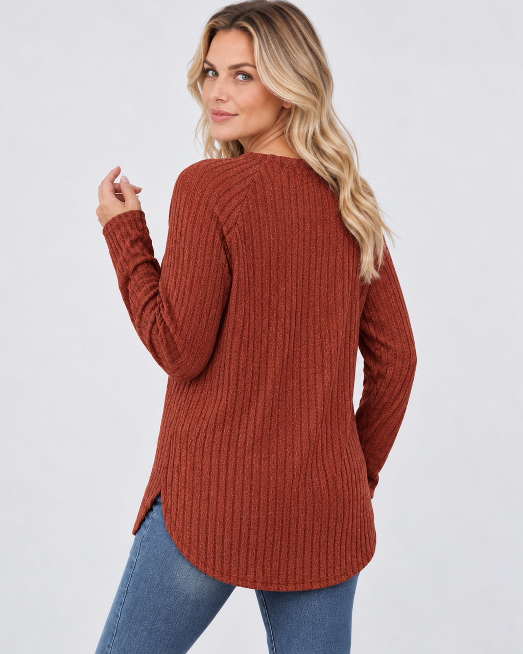 Women's ribbed long sleeve top – red – 03_back