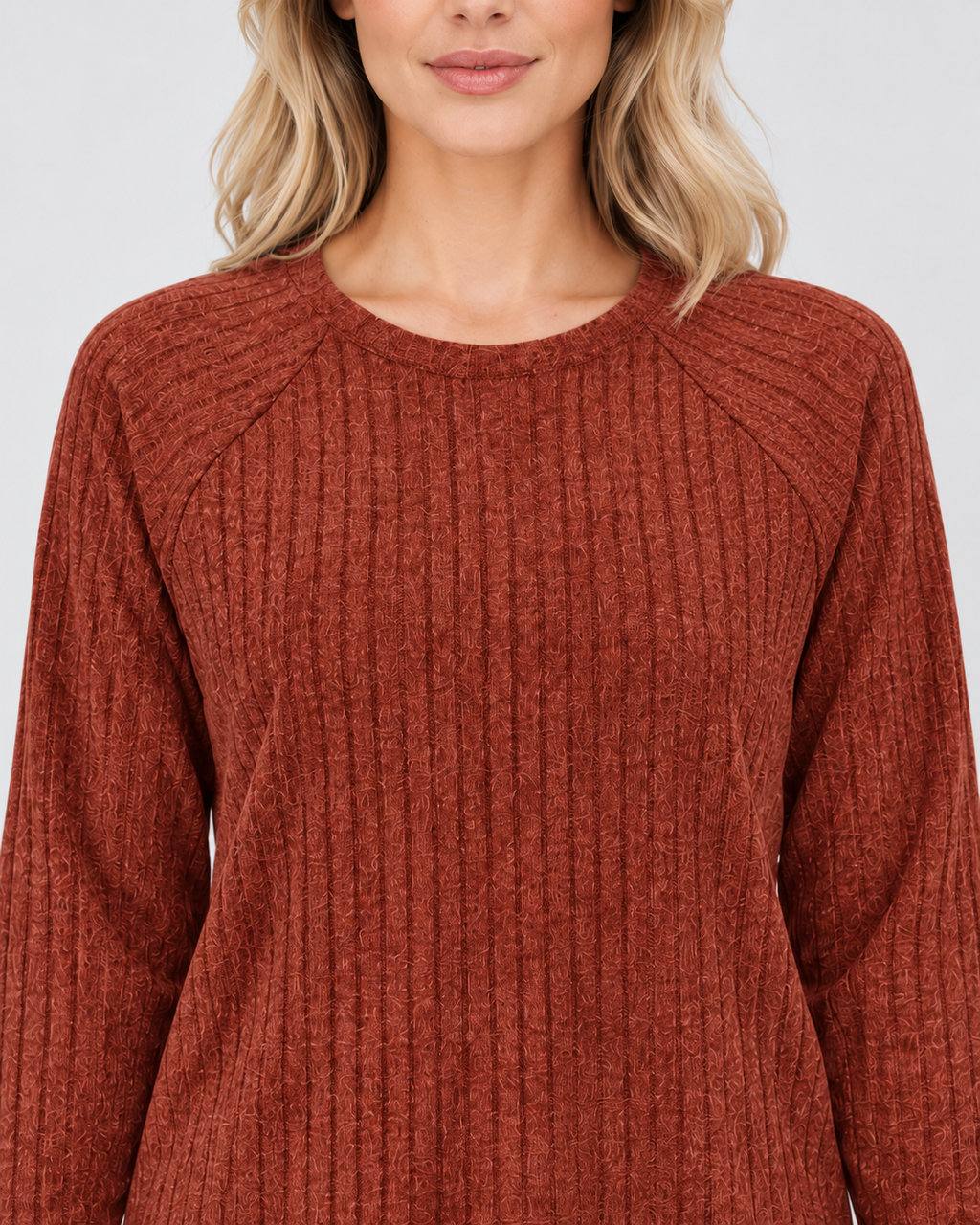 Women's ribbed long sleeve top – red – 04_detail