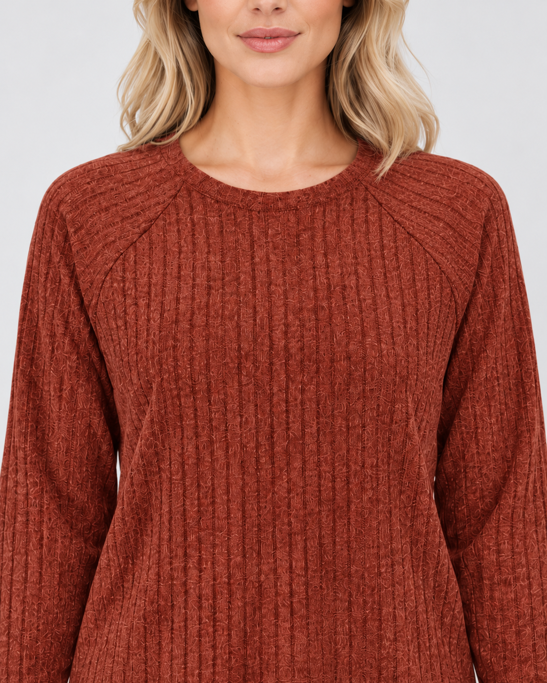 Women's ribbed long sleeve top – red – 04_detail