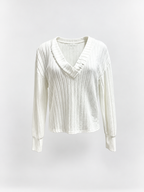White ribbed V-neck jumper with button cuffs, studio image 5