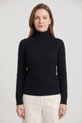 Women's Roll Neck Jumper with Ribbed Trims and Long Sleeves