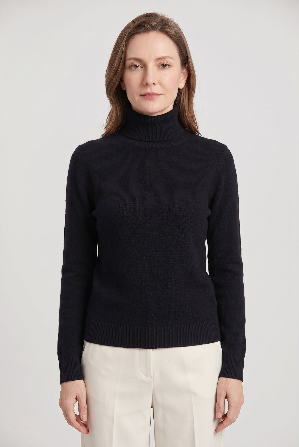 Women's Roll Neck Jumper with Ribbed Trims and Long Sleeves
