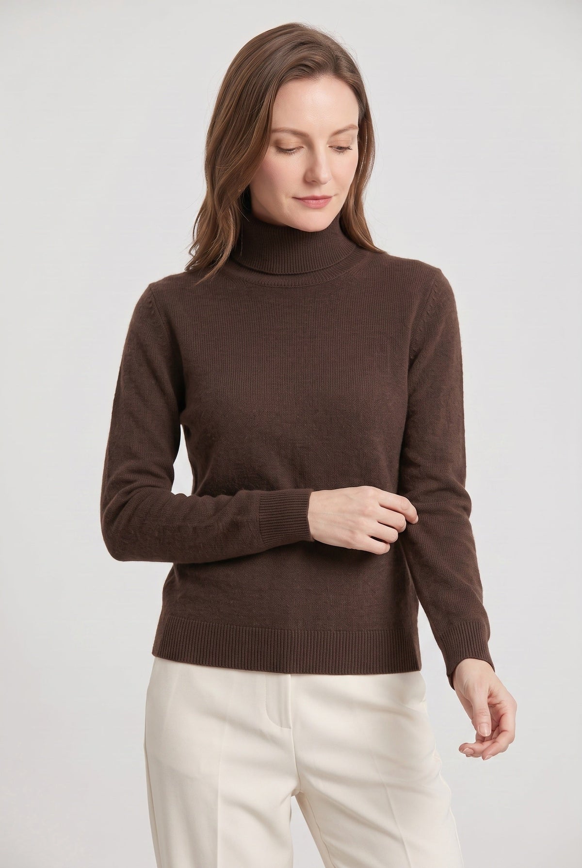 Women's Roll Neck Jumper with Ribbed Trims and Long Sleeves