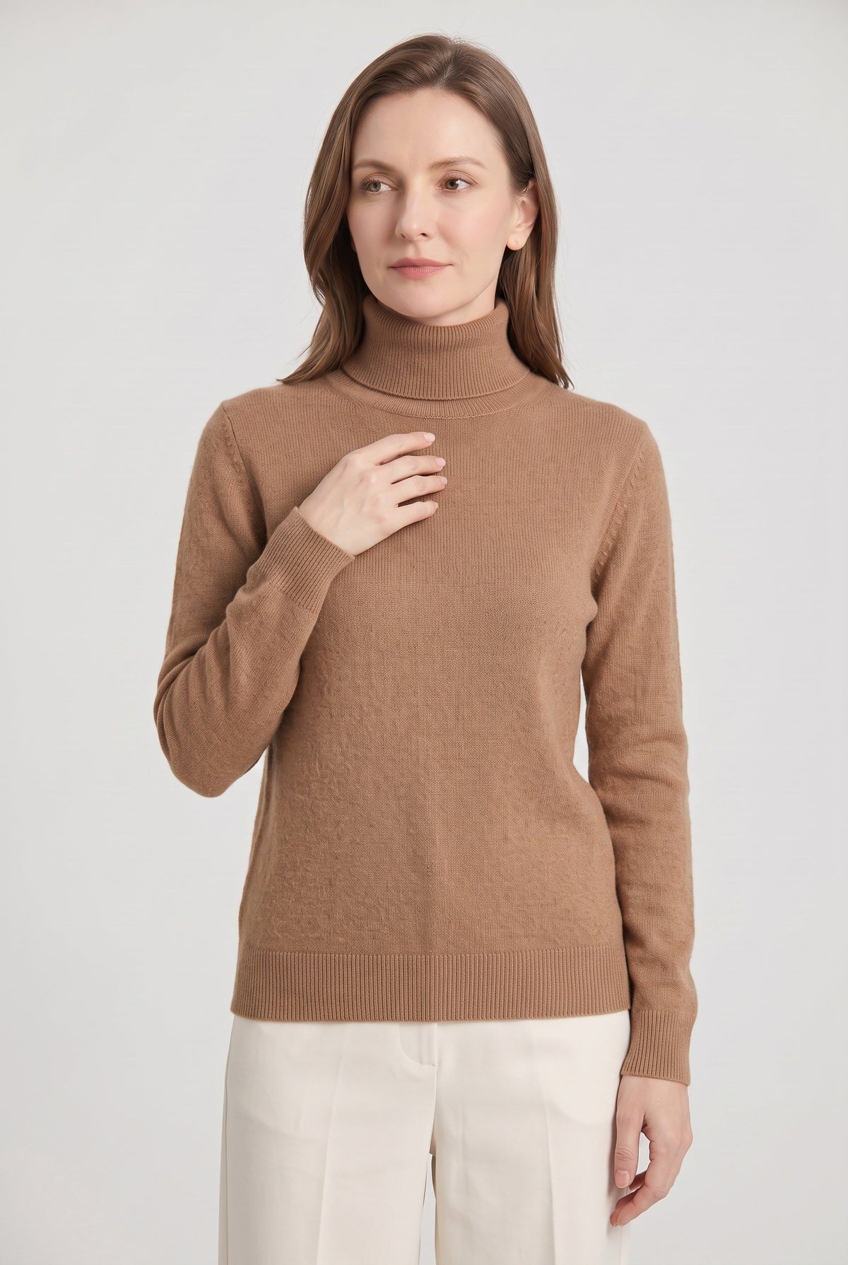 Women's Roll Neck Jumper with Ribbed Trims and Long Sleeves