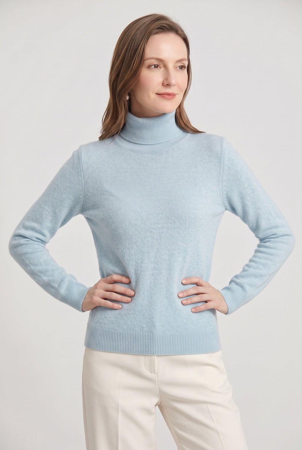 Women's Roll Neck Jumper with Ribbed Trims and Long Sleeves