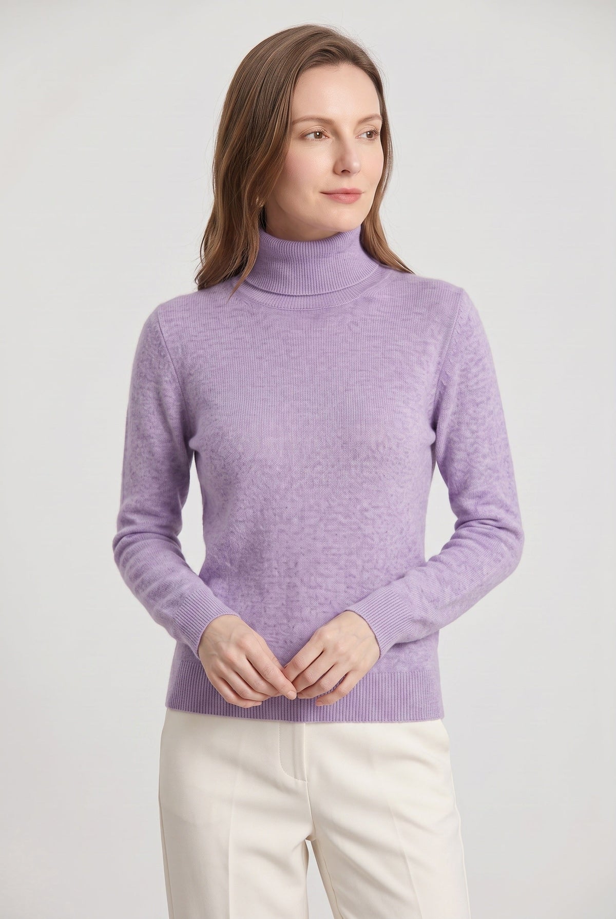 Women's Roll Neck Jumper with Ribbed Trims and Long Sleeves
