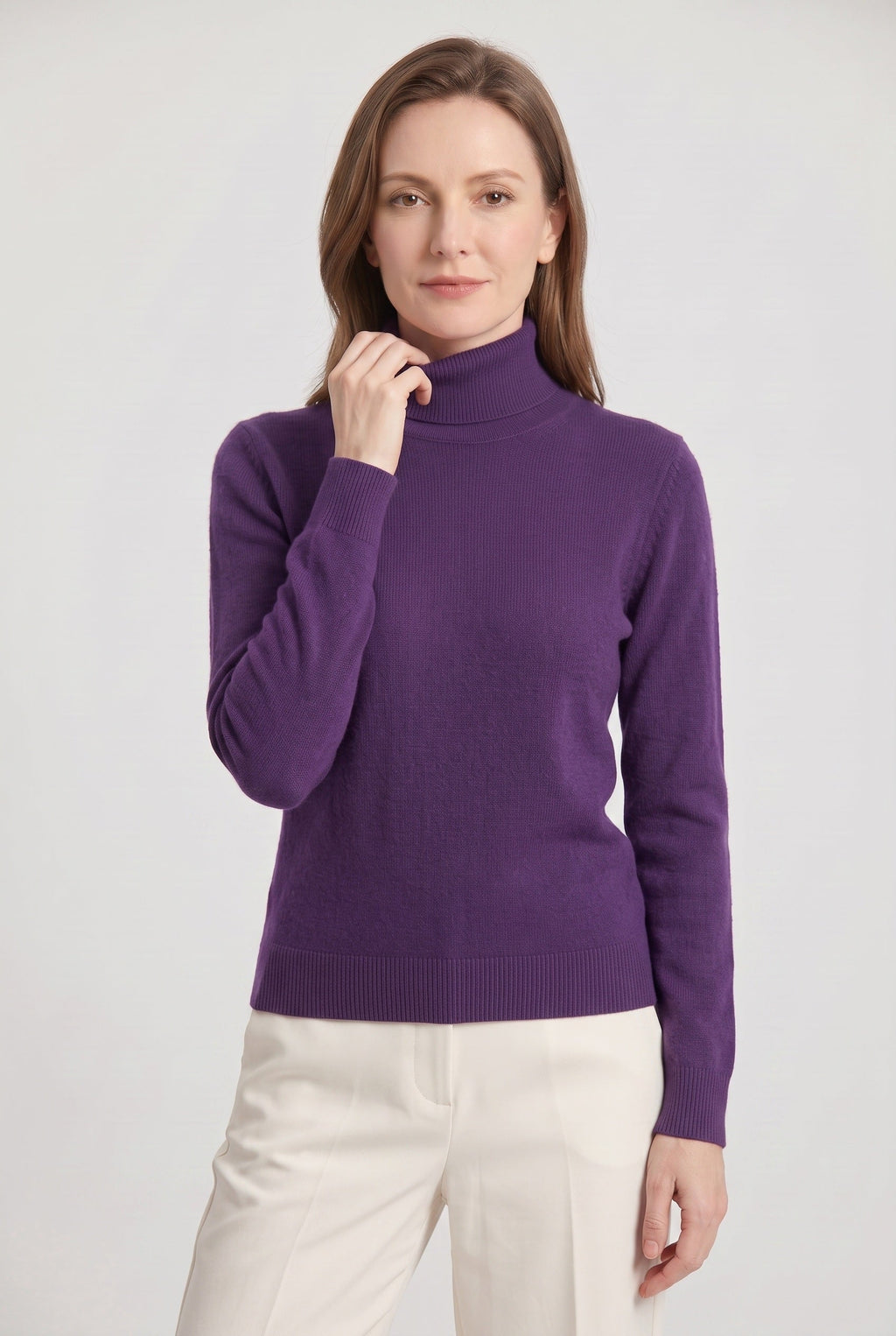 Women's Roll Neck Jumper with Ribbed Trims and Long Sleeves