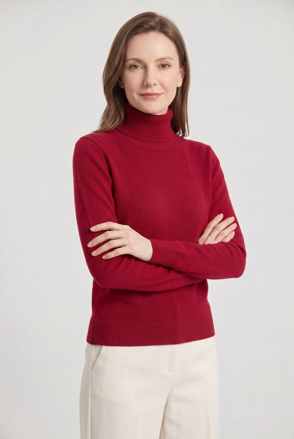 Women's Roll Neck Jumper with Ribbed Trims and Long Sleeves