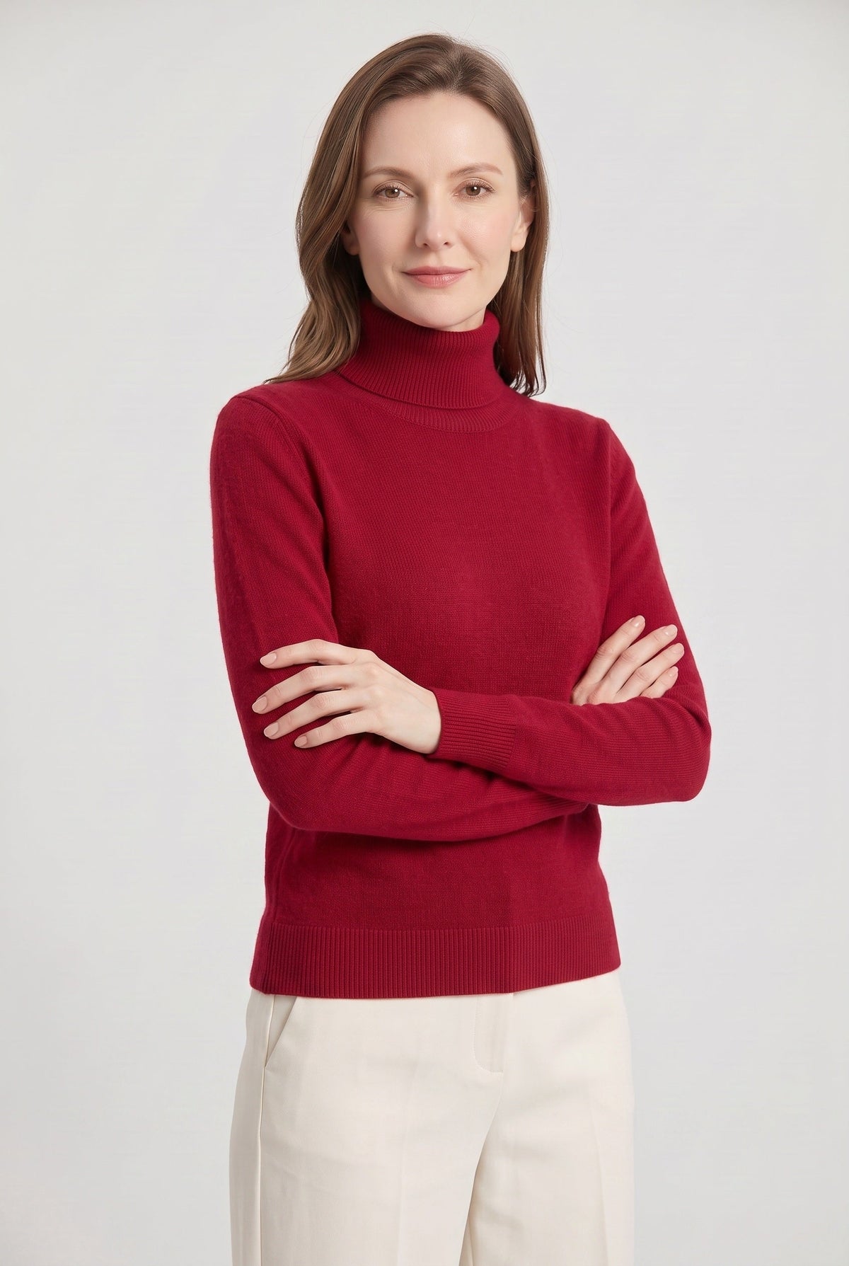 Women's Roll Neck Jumper with Ribbed Trims and Long Sleeves