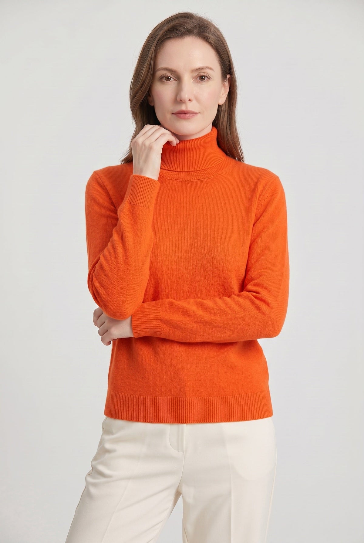 Women's Roll Neck Jumper with Ribbed Trims and Long Sleeves