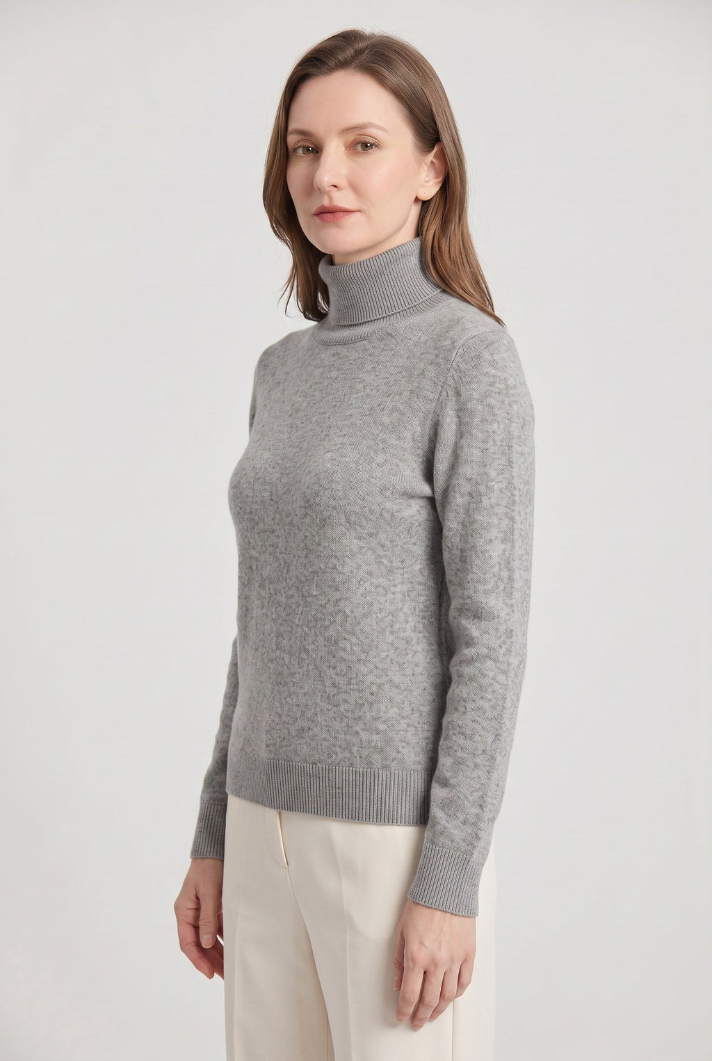 Women's Roll Neck Jumper with Ribbed Trims and Long Sleeves