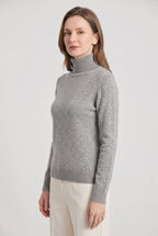 Women's Roll Neck Jumper with Ribbed Trims and Long Sleeves
