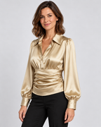 Women's ruched waist blouse — gold 02 three-quarter