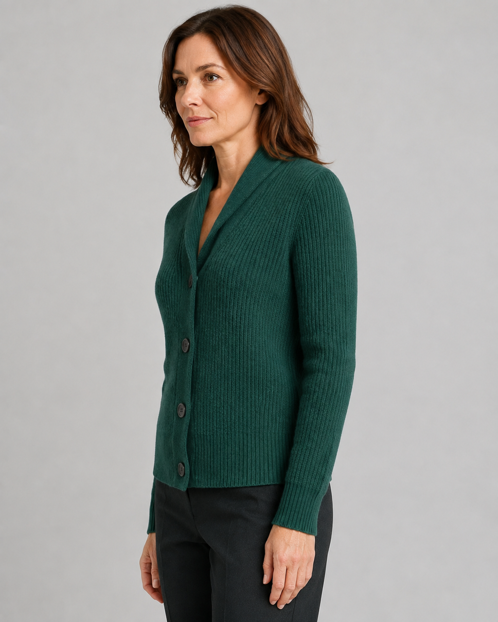 Women's Shawl Collar Ribbed Knit Button Up Cardigan