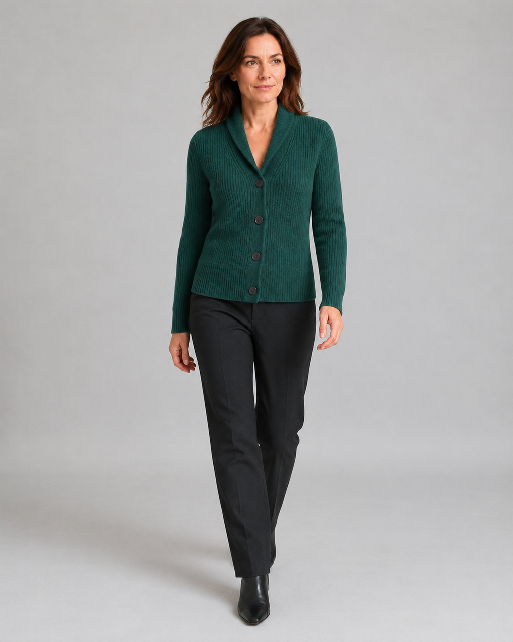 Women's Shawl Collar Ribbed Knit Button Up Cardigan