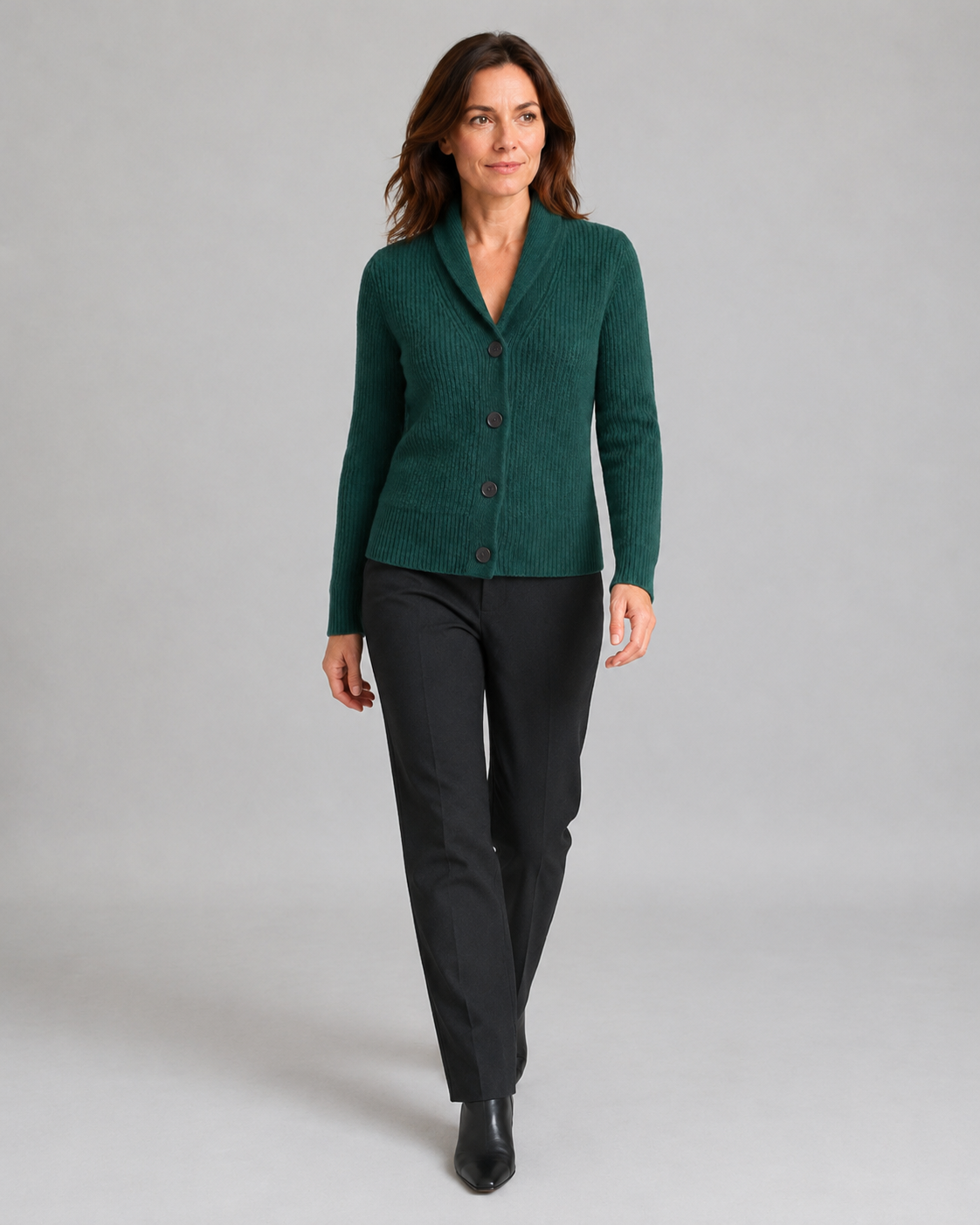 Women's Shawl Collar Ribbed Knit Button Up Cardigan