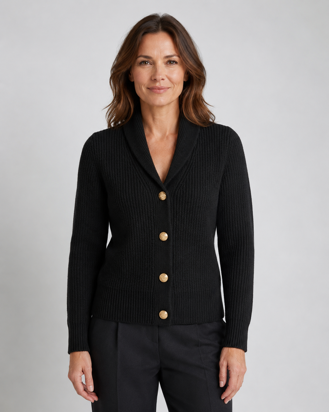 Women's Shawl Collar Ribbed Knit Button Up Cardigan