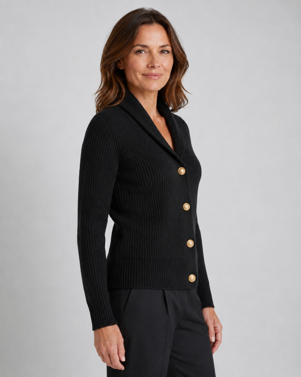 Women's Shawl Collar Ribbed Knit Button Up Cardigan