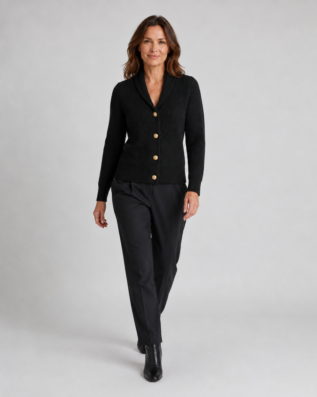 Women's Shawl Collar Ribbed Knit Button Up Cardigan