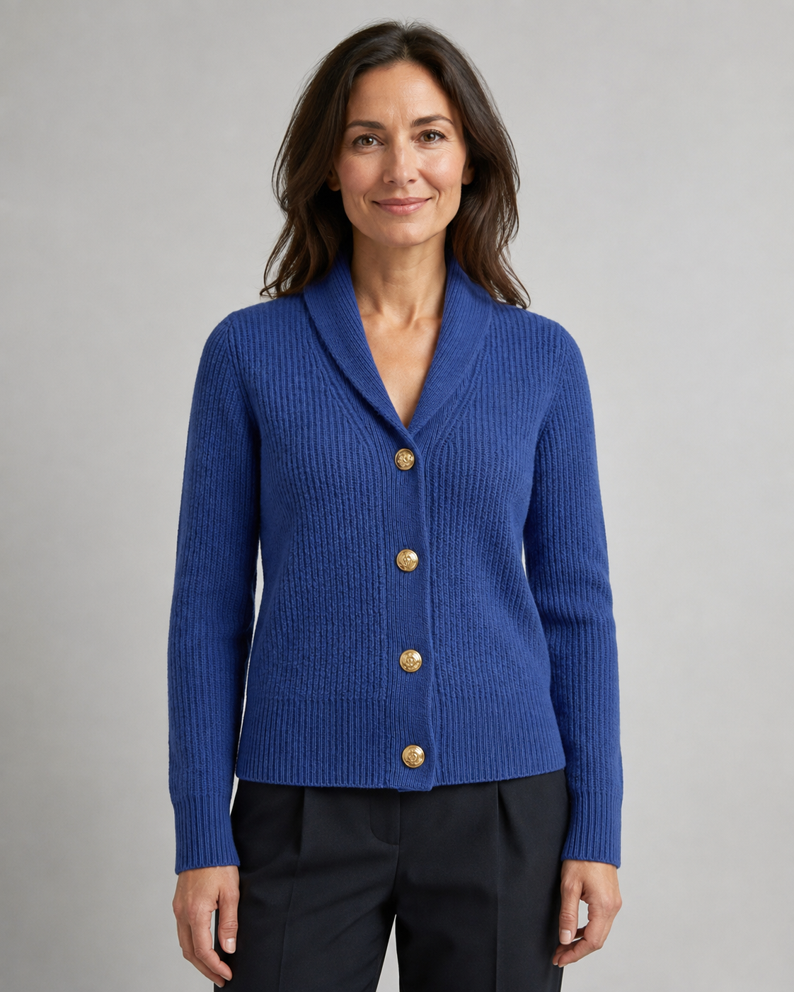 Women's Shawl Collar Ribbed Knit Button Up Cardigan