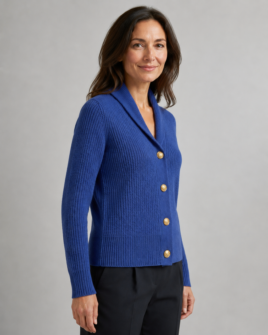 Women's Shawl Collar Ribbed Knit Button Up Cardigan