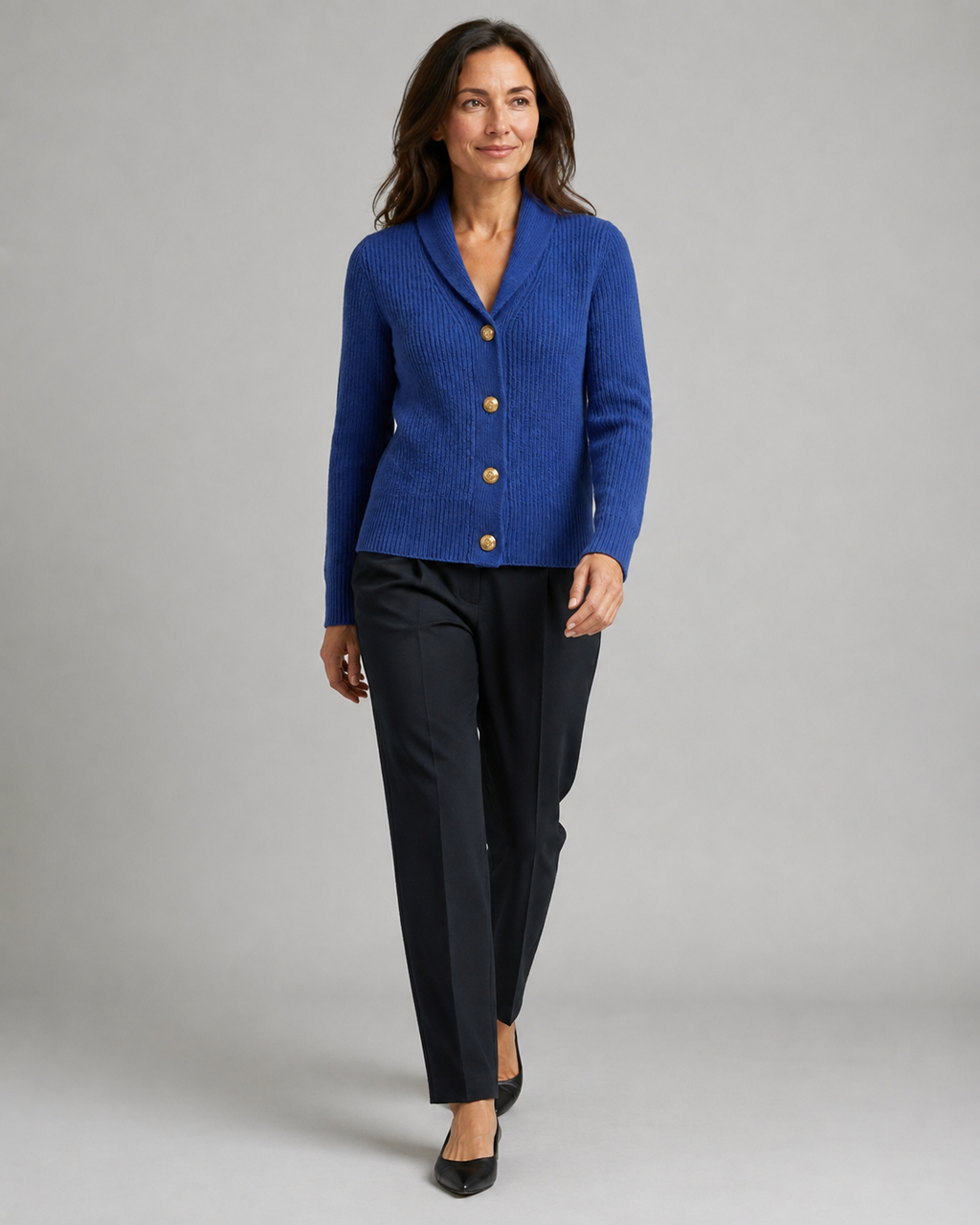 Women's Shawl Collar Ribbed Knit Button Up Cardigan