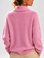 Women's Shawl Collar V Neck Jumper with Dropped Shoulders in Pink – Back View