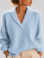 Women's Shawl Collar V Neck Jumper with Dropped Shoulders in Sky Blue – Front View