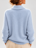 Women's Shawl Collar V Neck Jumper with Dropped Shoulders in Sky Blue – Back View