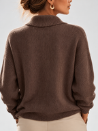 Women's Shawl Collar V Neck Jumper with Dropped Shoulders in Coffee – Back View